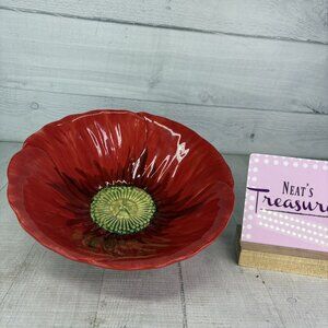 Maxcera Corp POPPIES POPPY SPLATTER Red Flower Shape 3D Ceramic 9" Serving Bowl